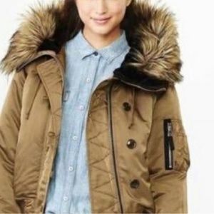 GAP Brown Bomber Jacket with Faux Fur Hood